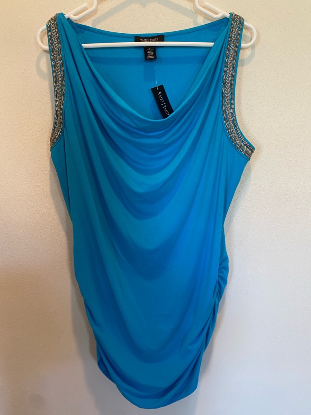 White House Black Market-Turquoise Drape Neck Beaded Sleeve Camisole